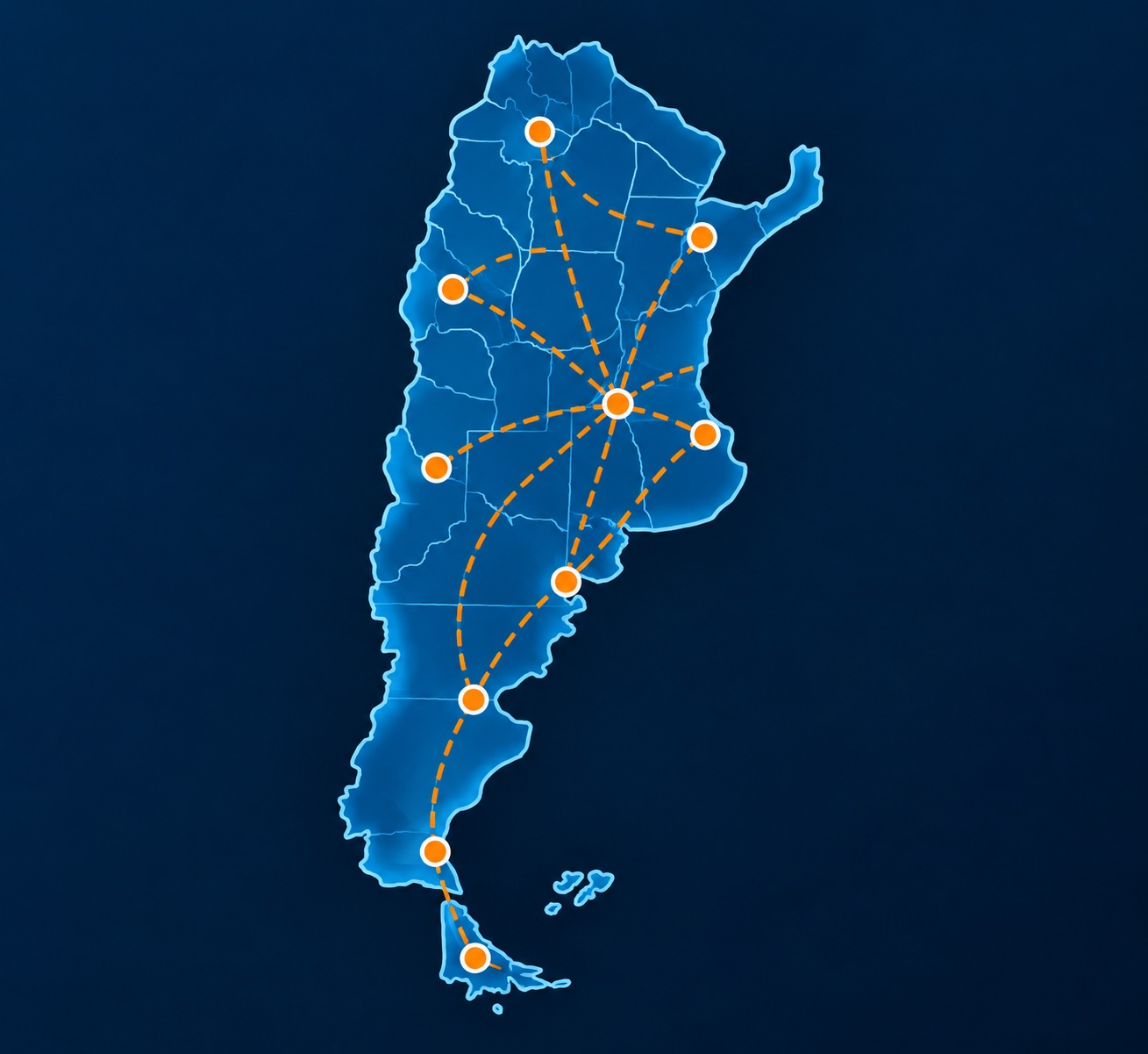 Mapa de Argentina con divisiones provinciales y conexiones logísticas